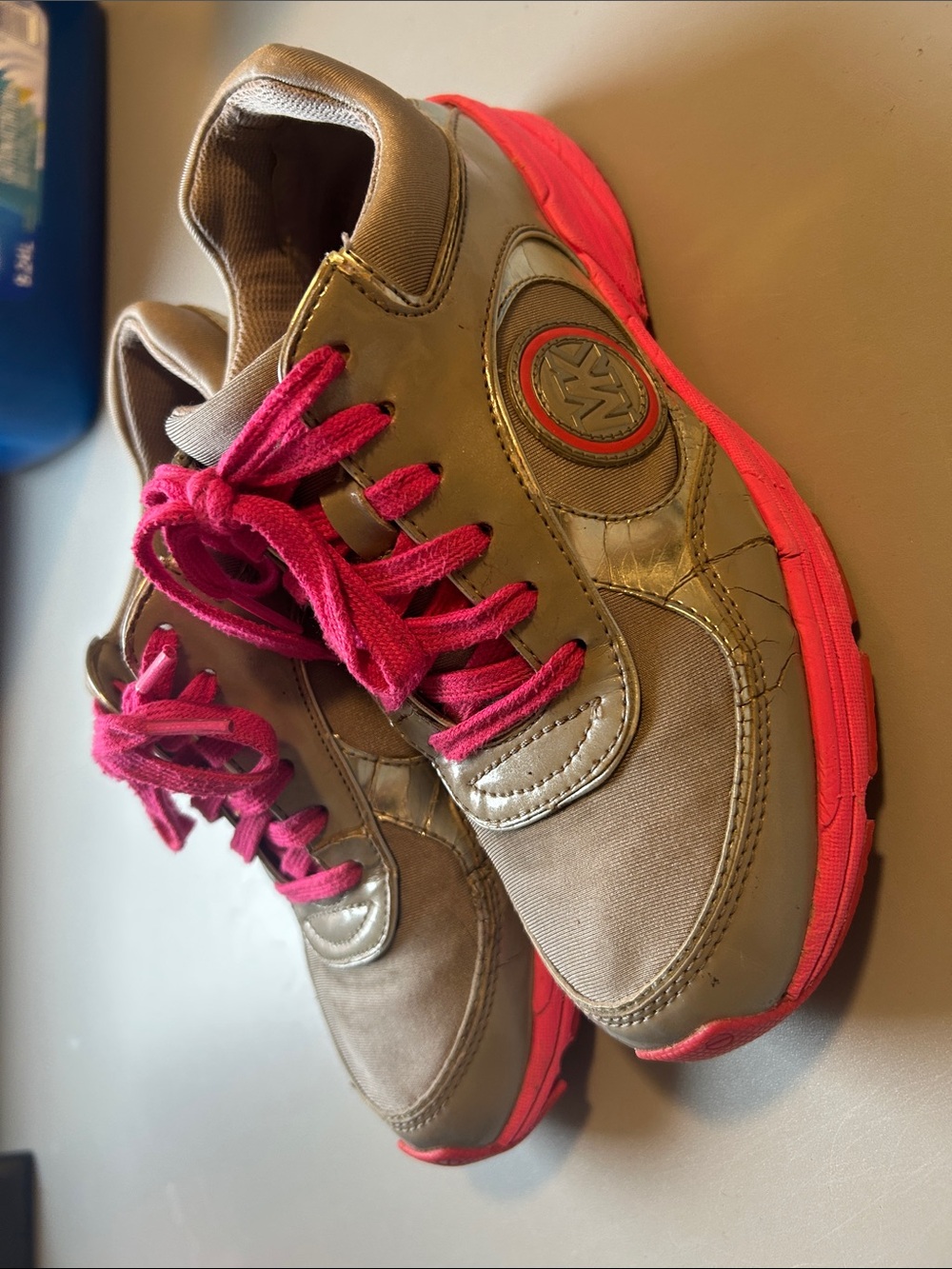 Michael Kors Taupe Sneakers with Hot Pink Accents